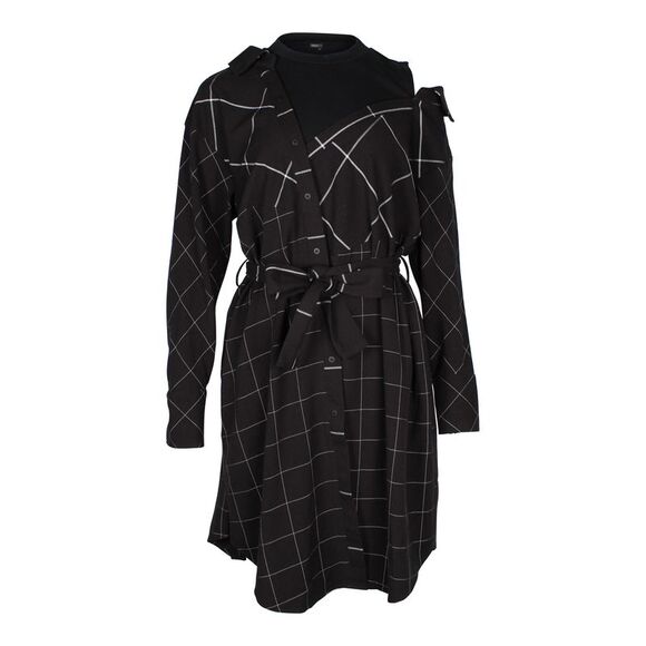 maje asymmetric plaid shirt dress Maje Asymmetric Plaid Shirt Dress Maje Grid Print Cold Shoulder Button Down  Midi Dress In Black